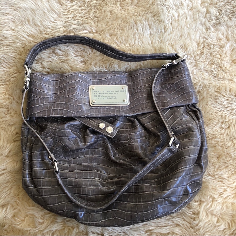 MARC JACOBS Dr. Q Lil Riz Croc Pleated Brown Hobo